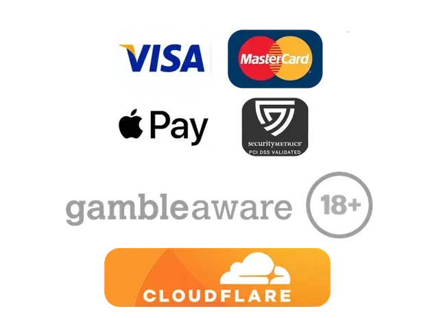 rev-comps trust-badges — accepted payment methods, GambleAware, 18+ and Cloudflare